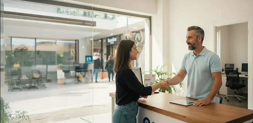 Profissional atendendo uma cliente durante uma venda